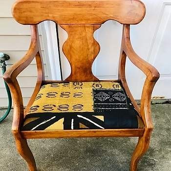 BlackOwnedBusiness TERINANICOLEDESIGNSTUDIO CherrywoodVintageChairwithMudcloth&LeatherSeat