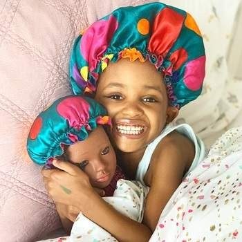 BlackOwnedBusiness BEAUTIFULCURLYME DreamyDotsReversibleSatinSleepCap