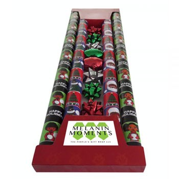 Gift Wrap Set– Red And Blue And Green And Black Melanin Moments Holiday Design With English Text